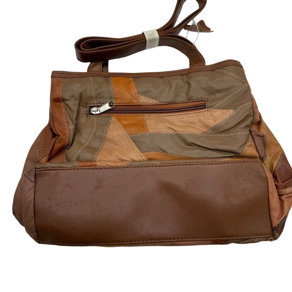 Vintage Genuine Leather Patchwork Shoulder Bag Brown Boho 90s‎ Y2K eclectic